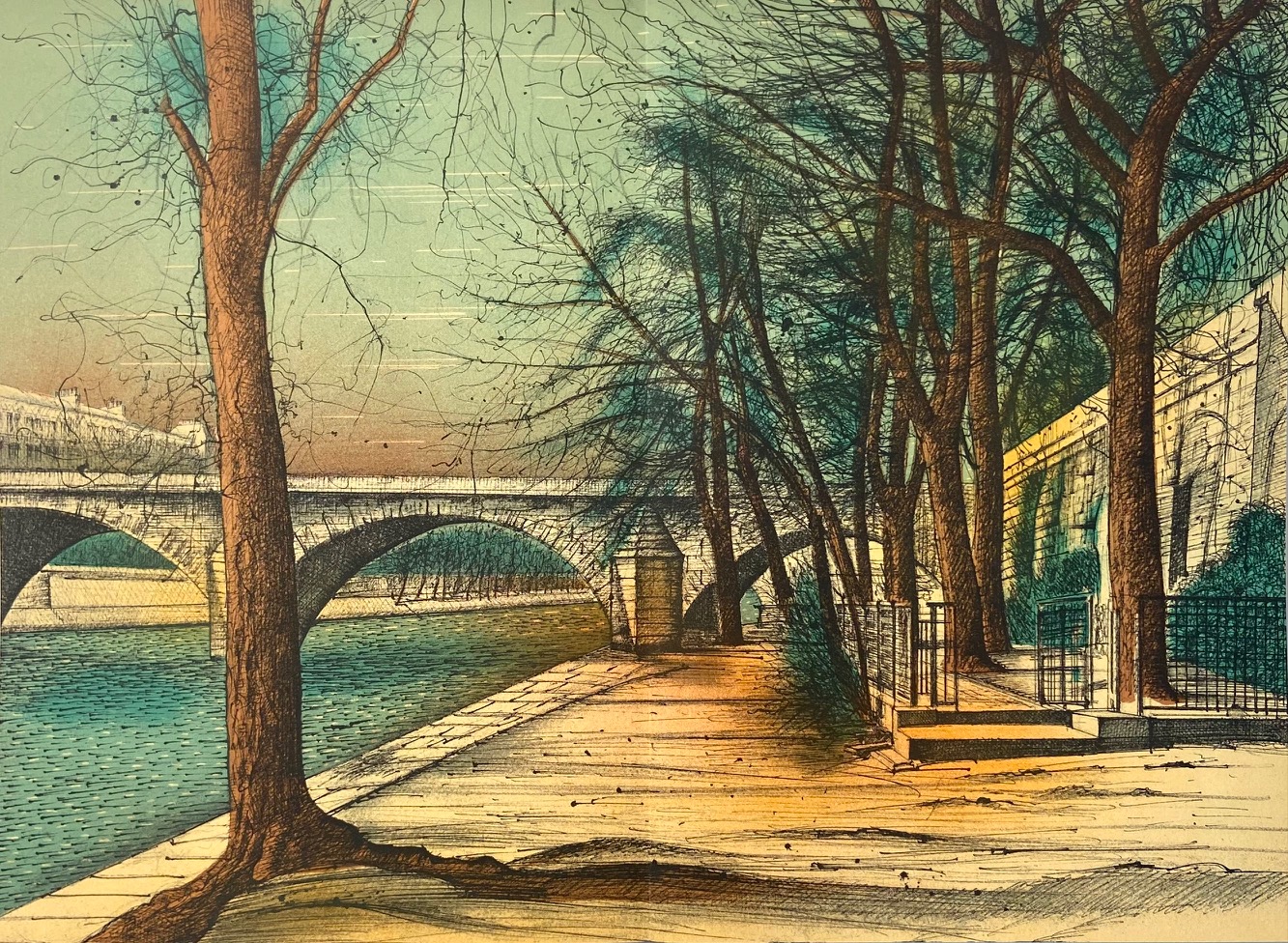 Jean Carzou. Париж на реке сена рисунок изо.