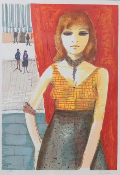 "Girl in front of red Curtain"