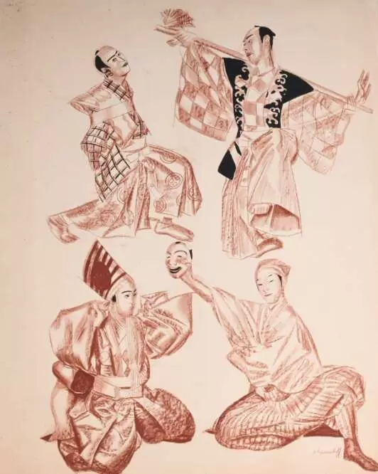 Лист из альбома «Японский театр (Кабуки)», 1933 г.